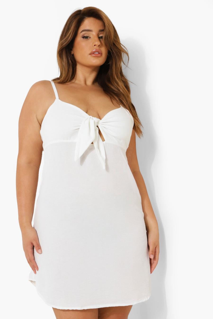 White Plus Tie Front Swing Mini Dress image number 1