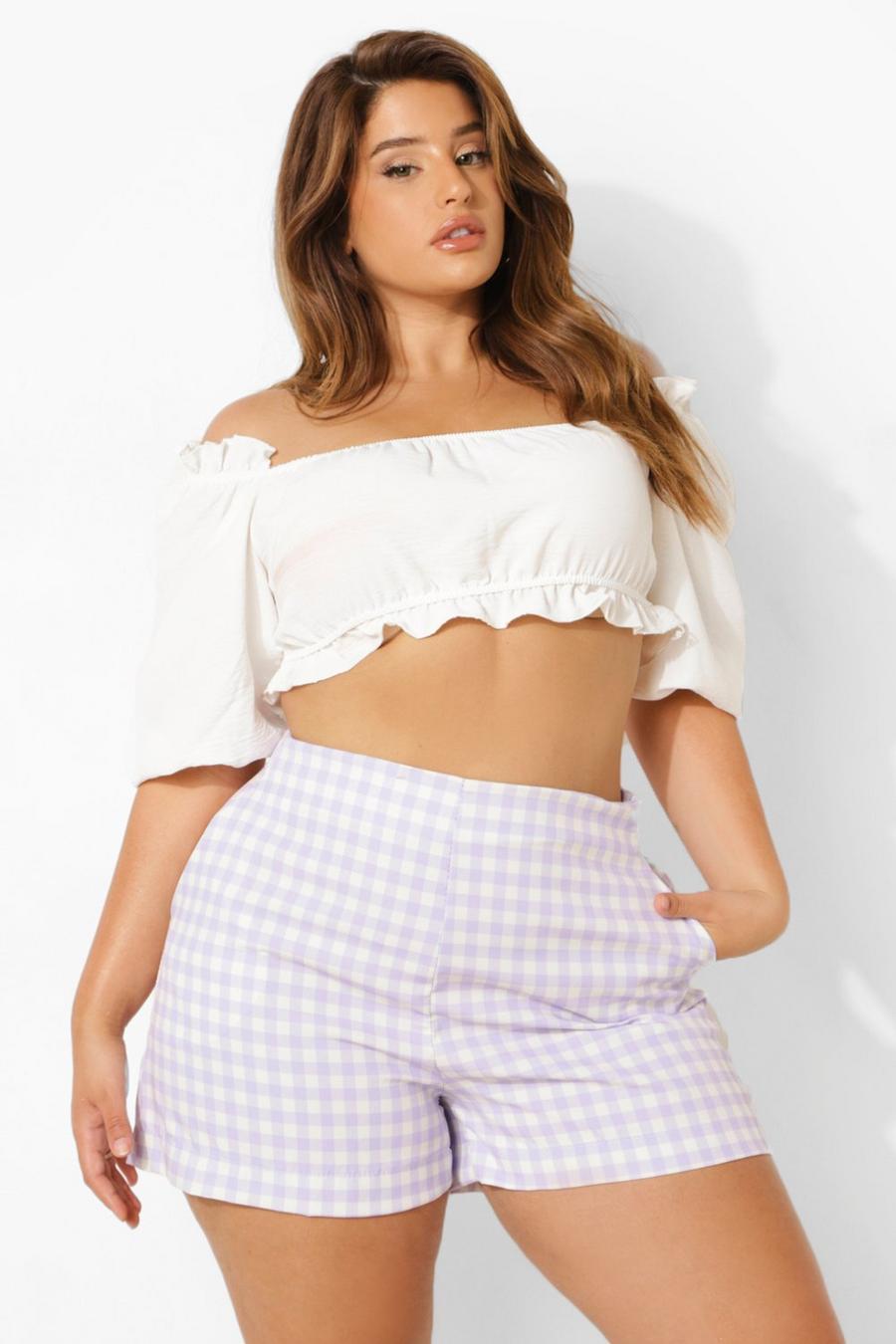 Lilac Plus Getailleerde Gingham Shorts image number 1