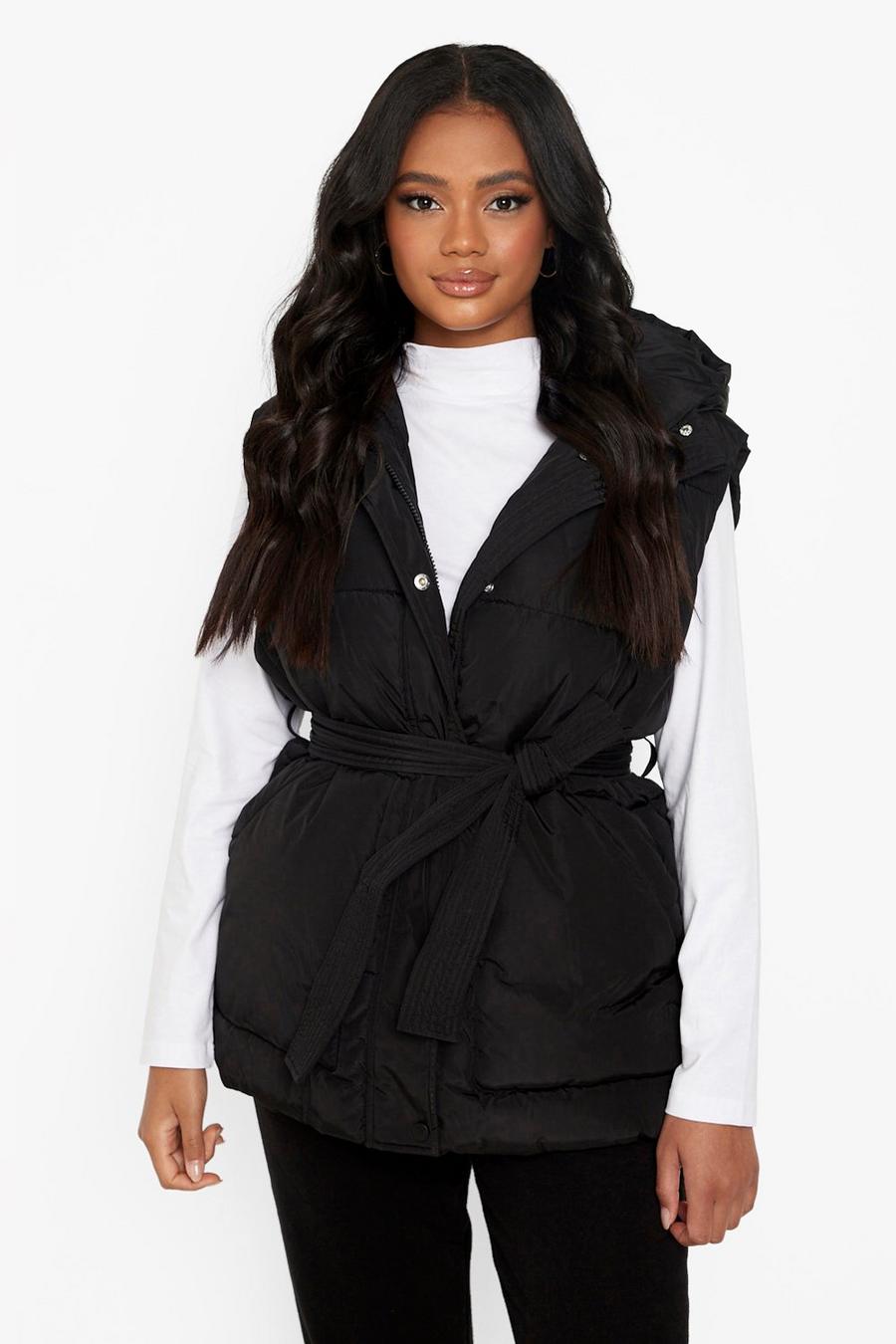 Black Petite Recycled Fabric Belted Gilet