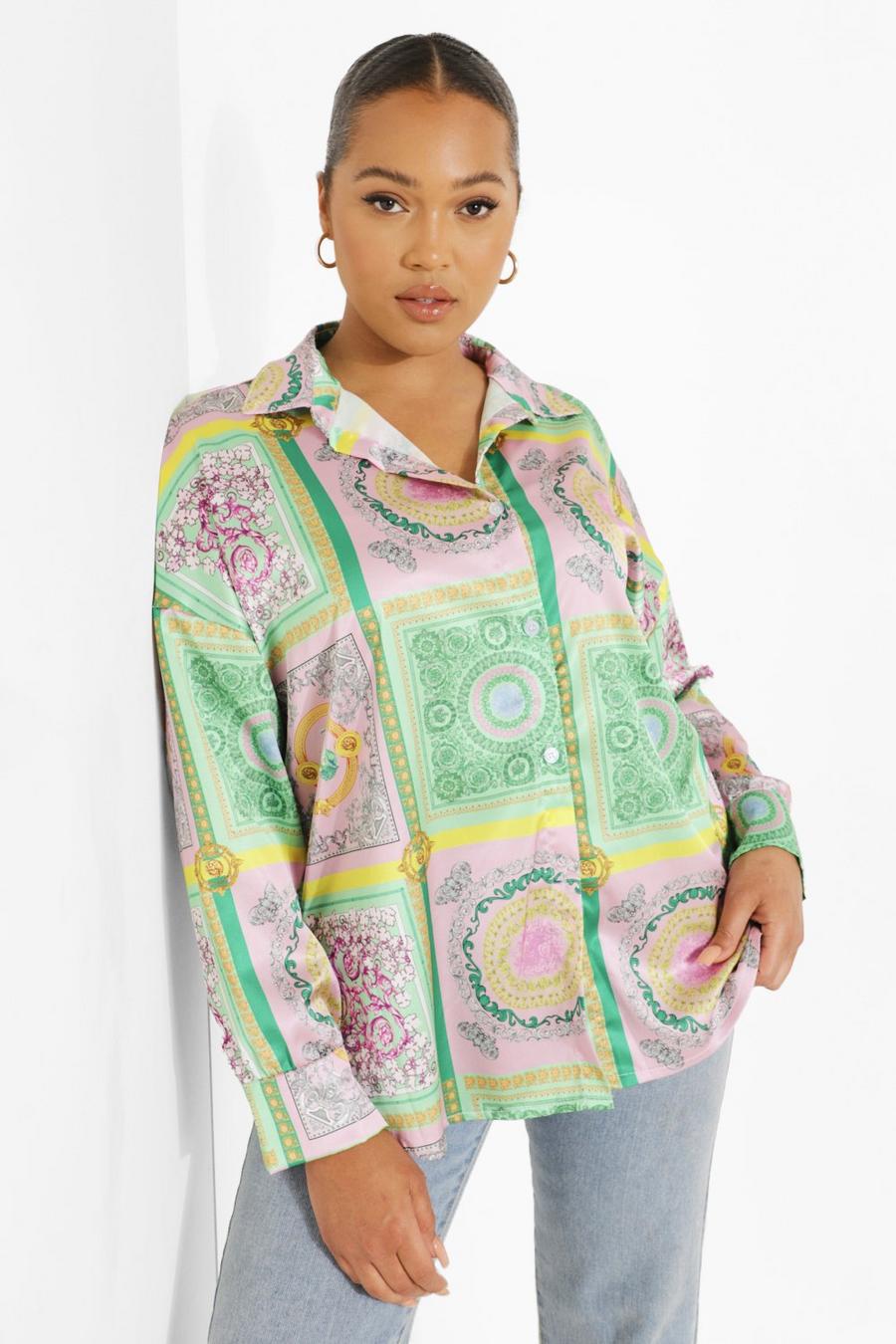 Green Plus Scarf Print Oversized Shirt image number 1