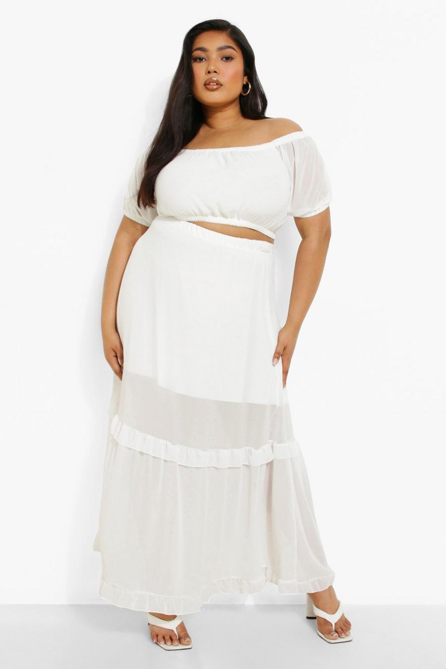 White Plus Crop + Maxi Skirt Co-ord image number 1
