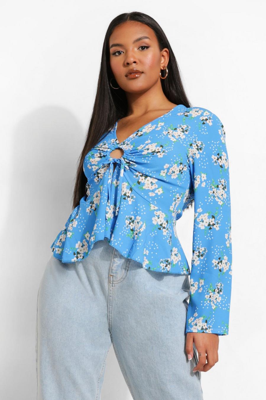 Blue Plus Floral O Ring Blouse image number 1