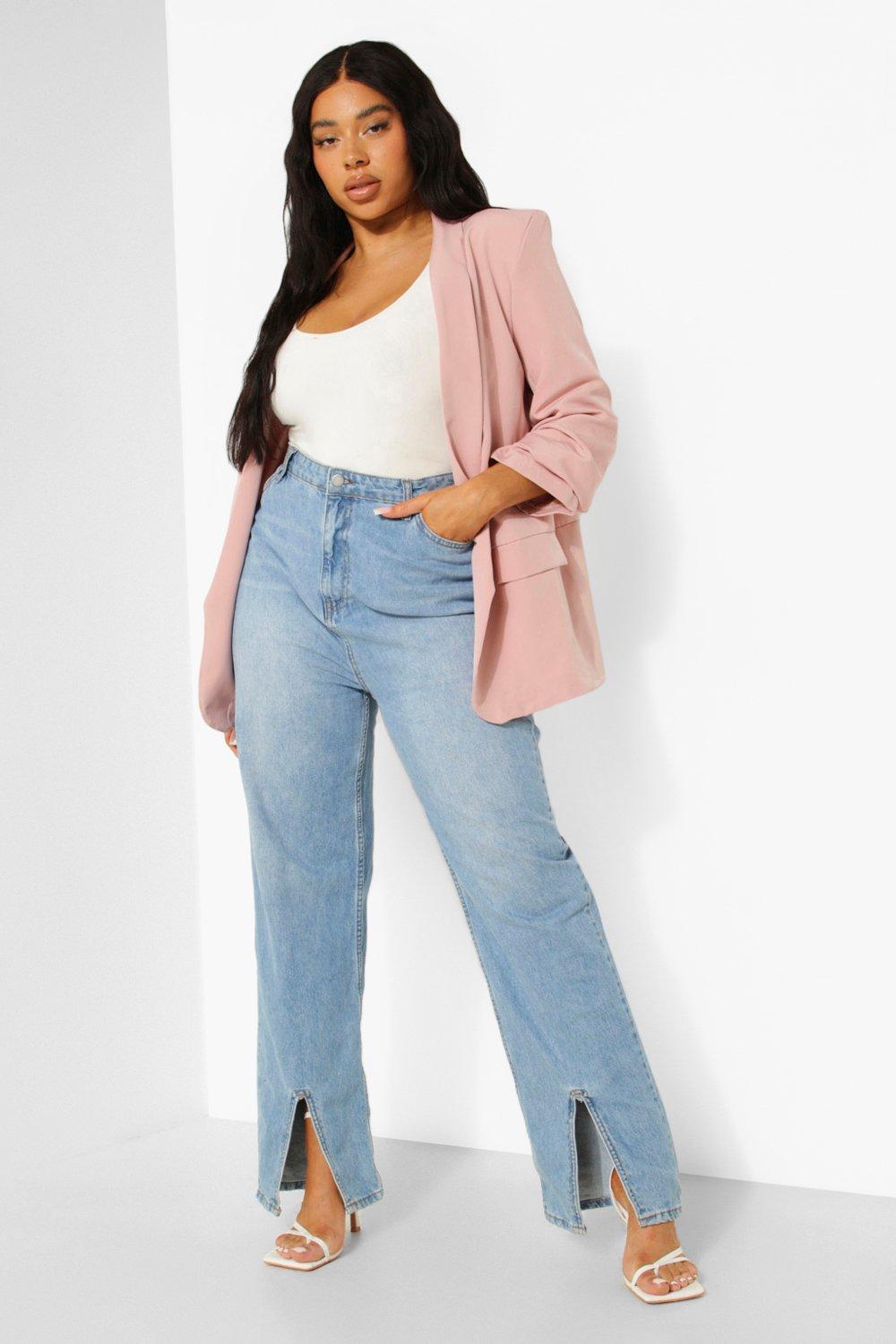 Plus Size Ruched Sleeve Velvet Blazer