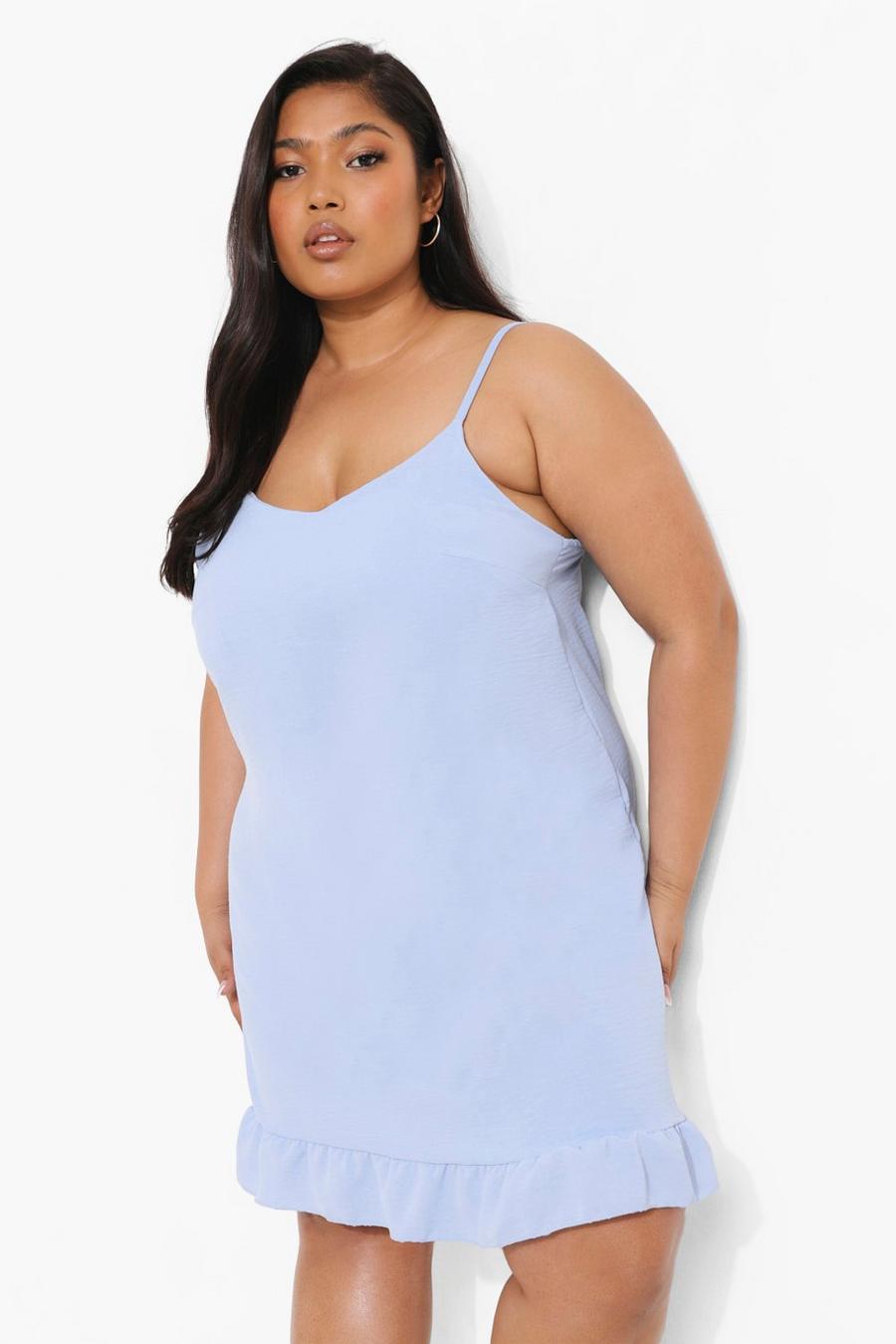 Vestito scampanato Plus Size con fondo arricciato, Baby blue image number 1