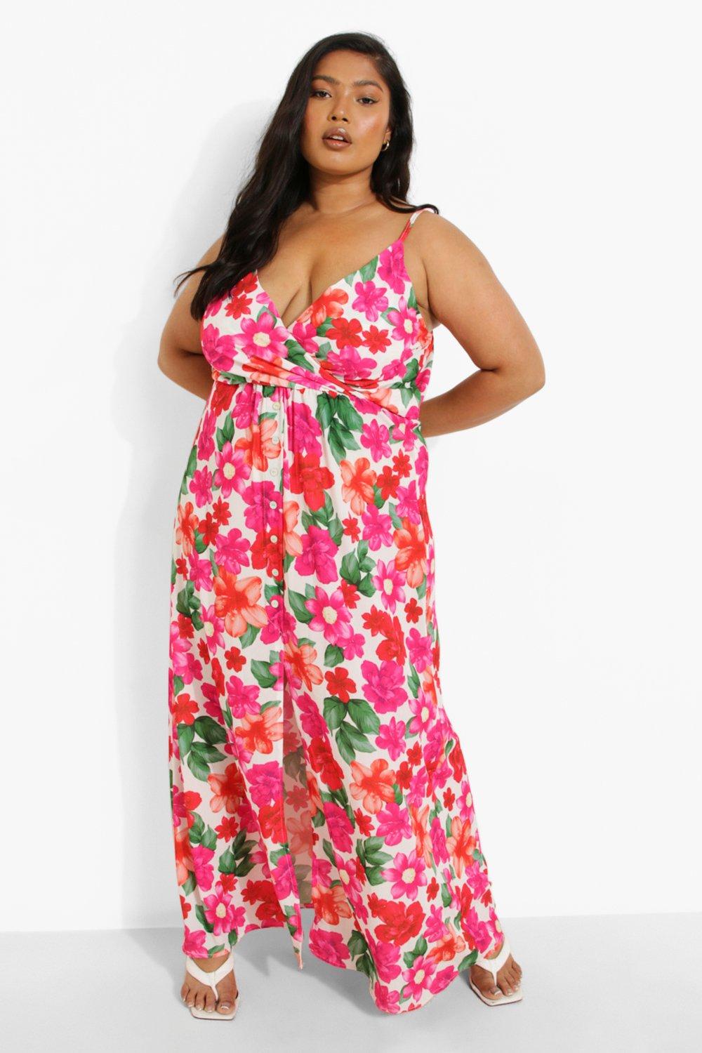 Grande taille Robe longue boutonn e devant imprim fleuri