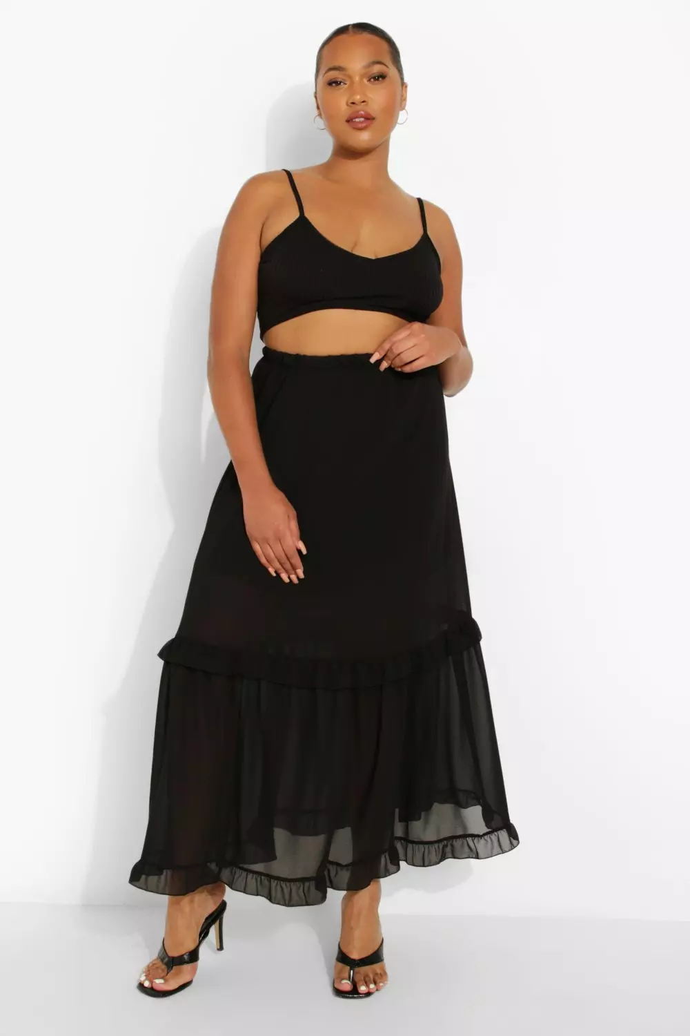 Black chiffon ruffle skirt sale