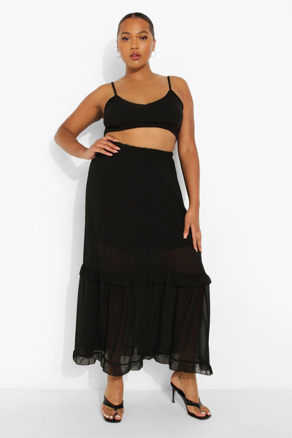 Plus Chiffon Ruffle Maxi Skirt