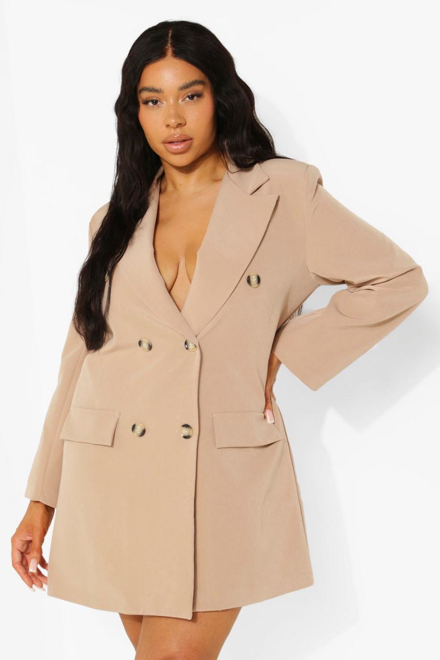 Stone beis Plus Oversized Double Breasted Blazer Dress image number 1