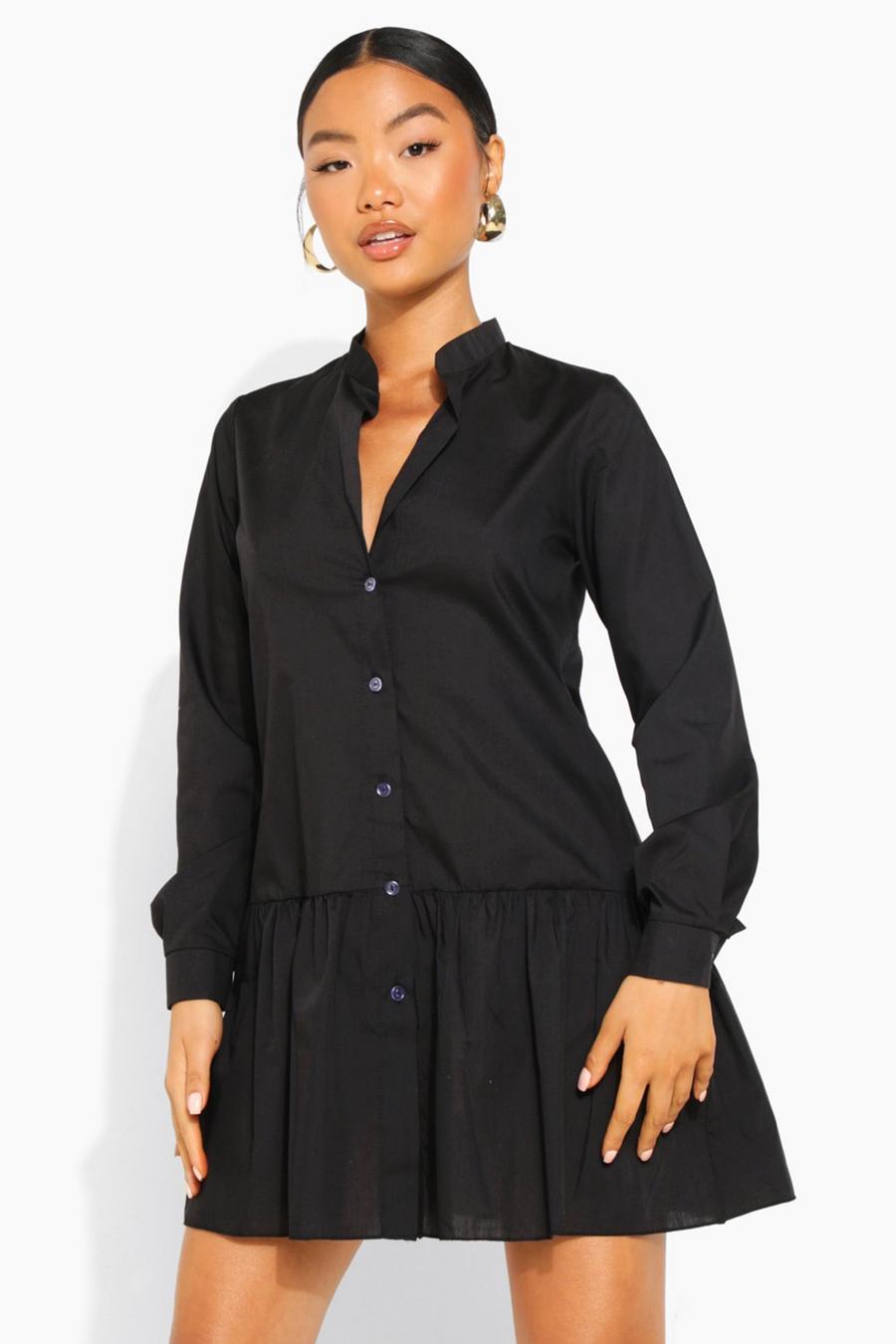 Black Petite Ruffle Hem Smock Shirt Dress image number 1