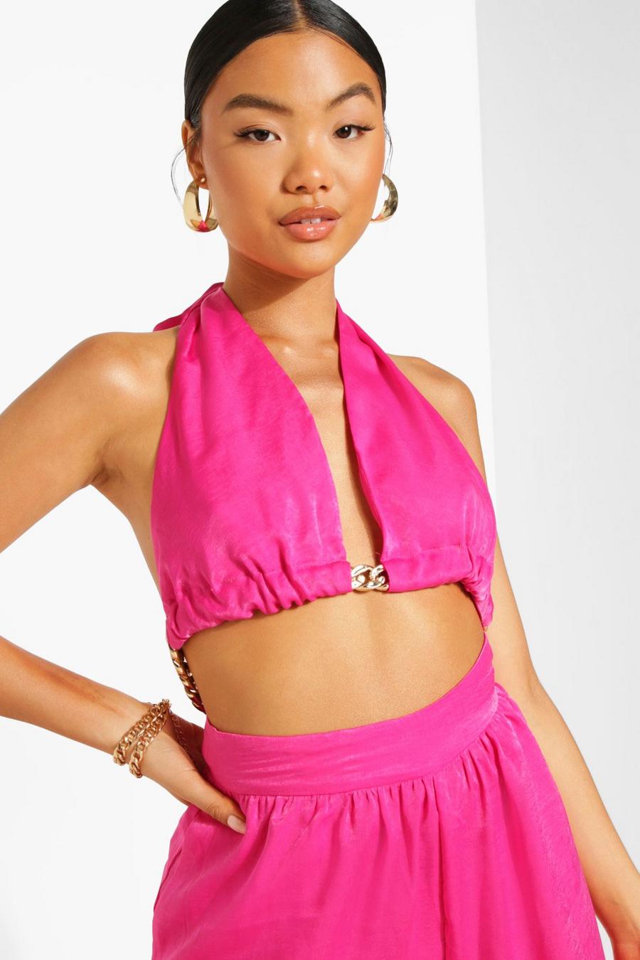 Hot pink Petite Chain Detail Woven Scarf Top image number 1
