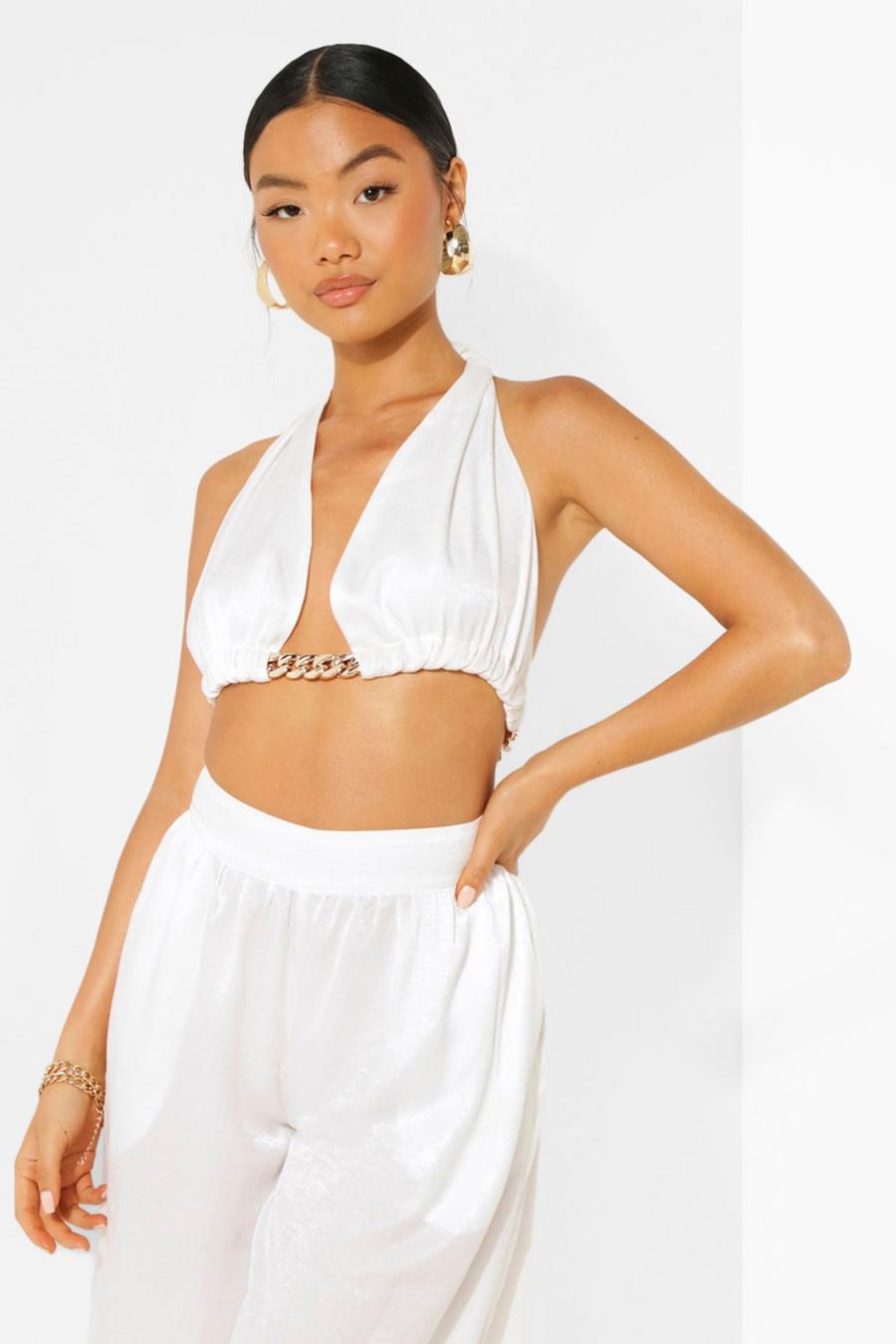 Petite Crop Top mit Chain-Detail, White image number 1