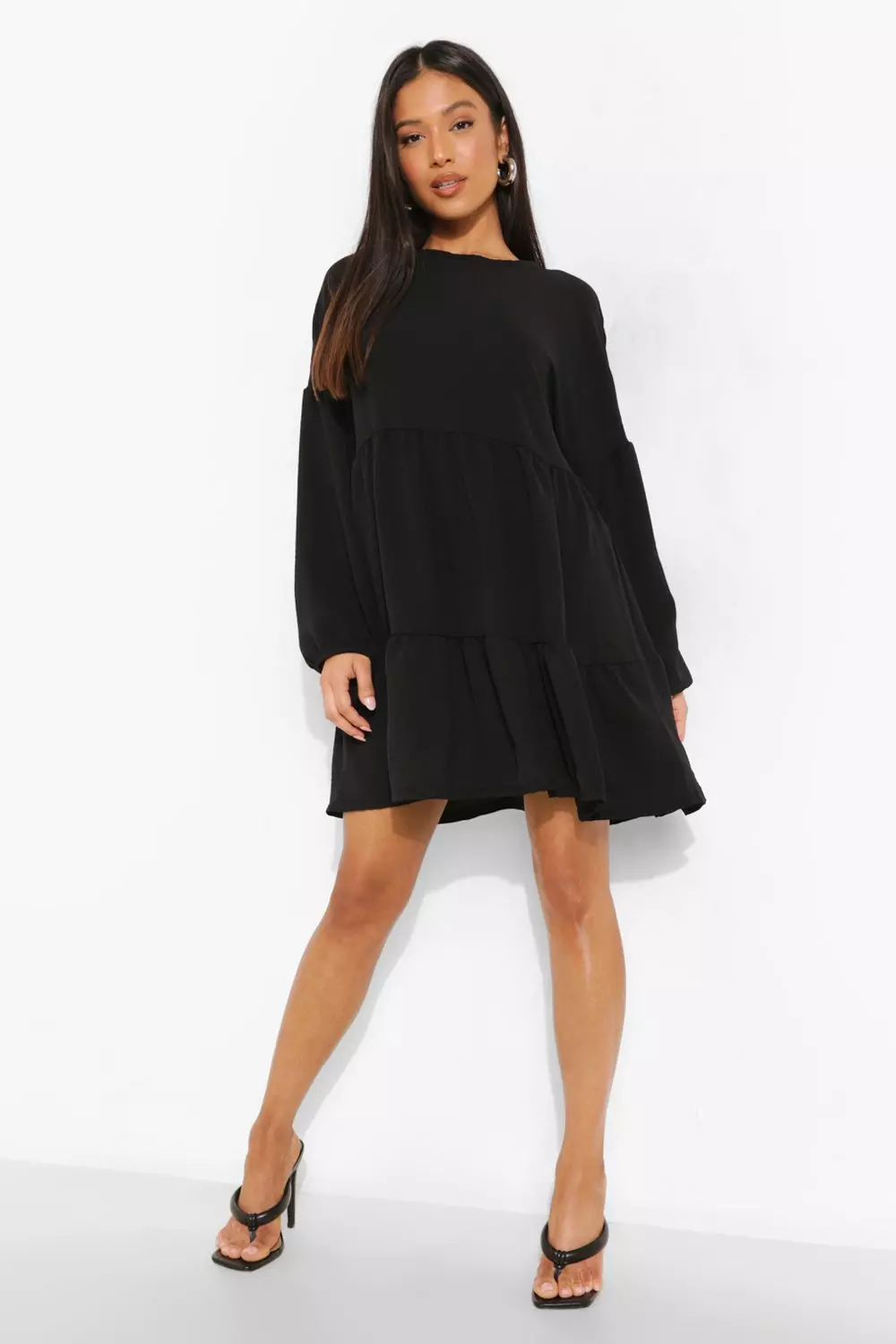 Petite black smock dress sale