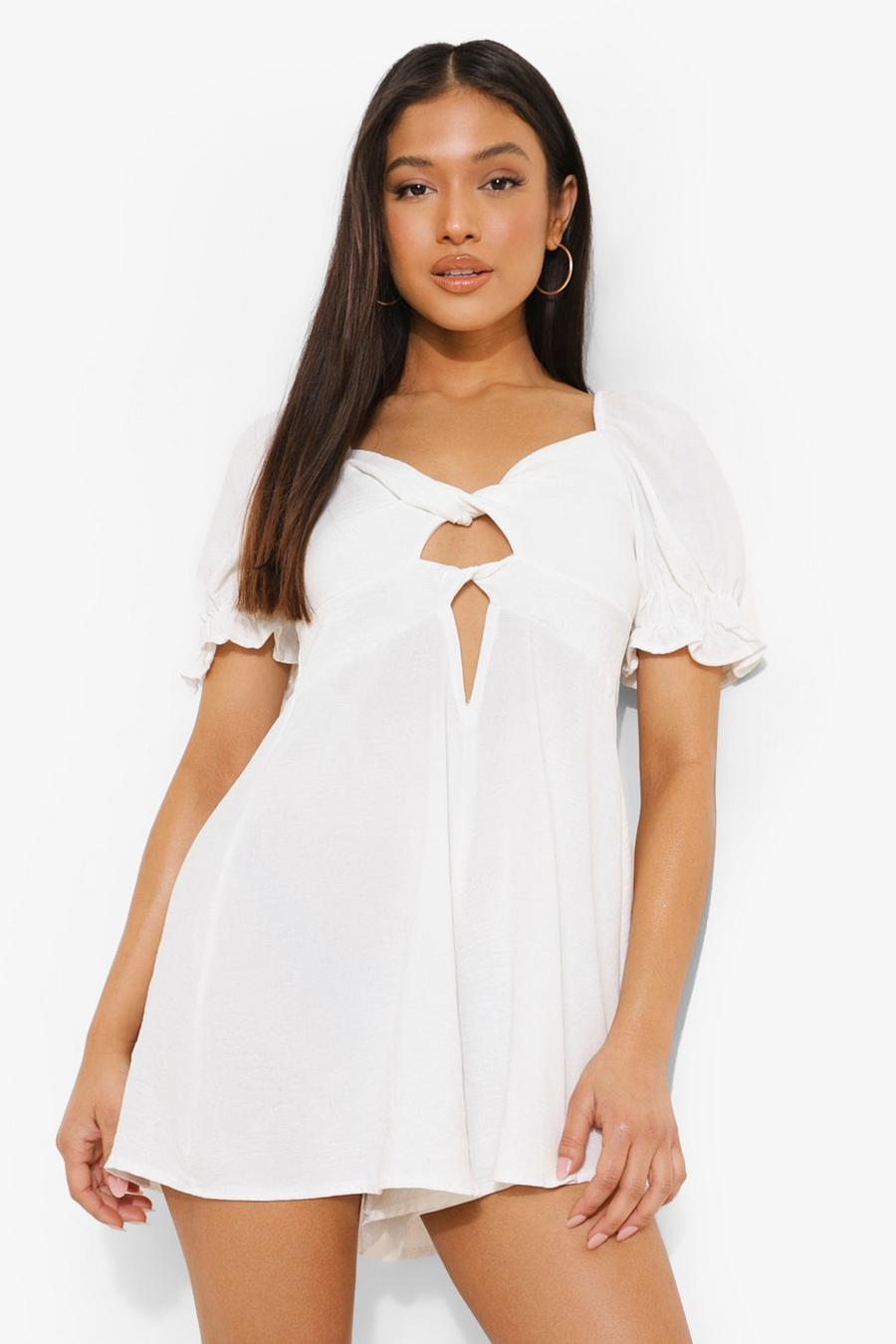 White Petite Twist Front Romper image number 1