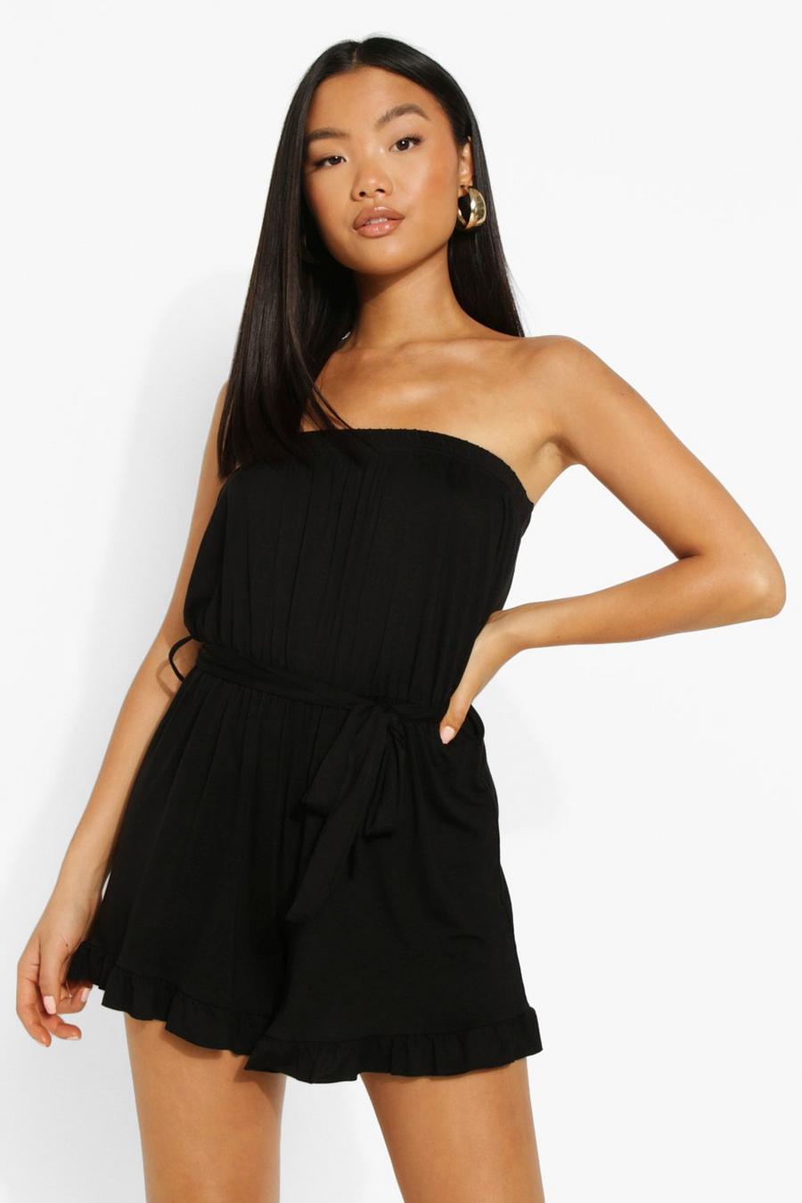 Black Petite Ruffle Detail Belted Playsuit image number 1