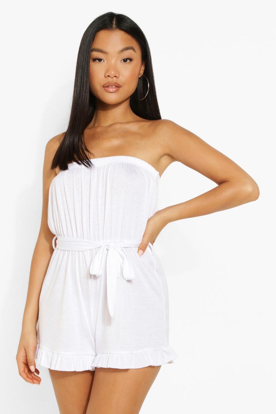 White Petite Ruffle Detail Belted Playsuit image number 1
