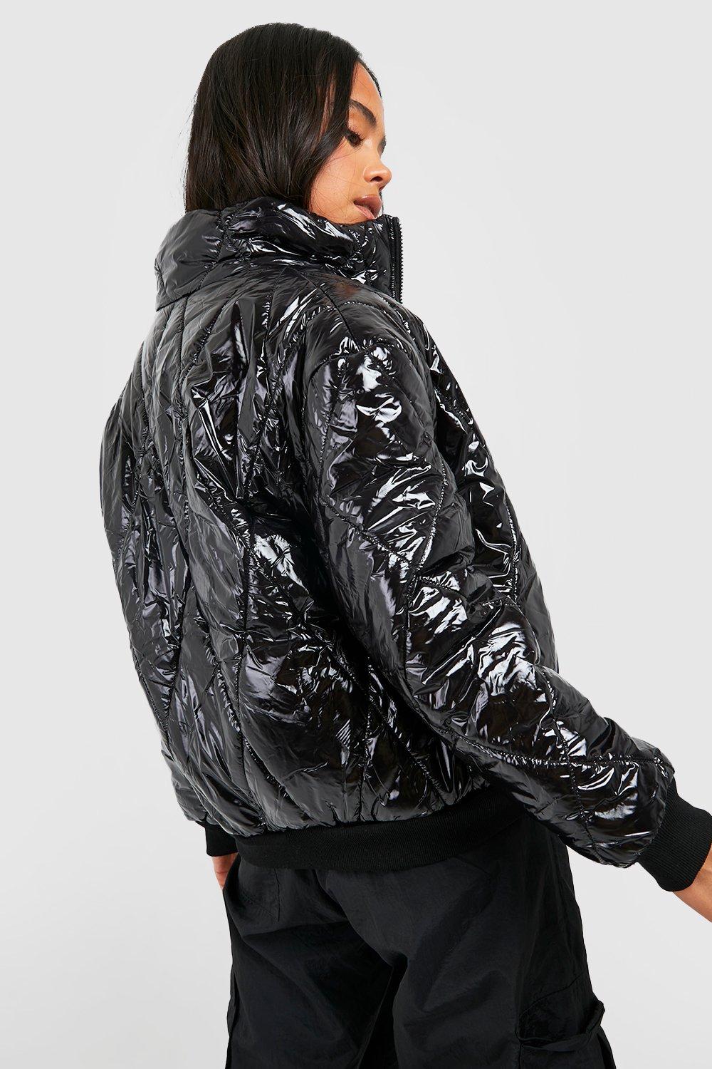 Black shiny coat discount boohoo