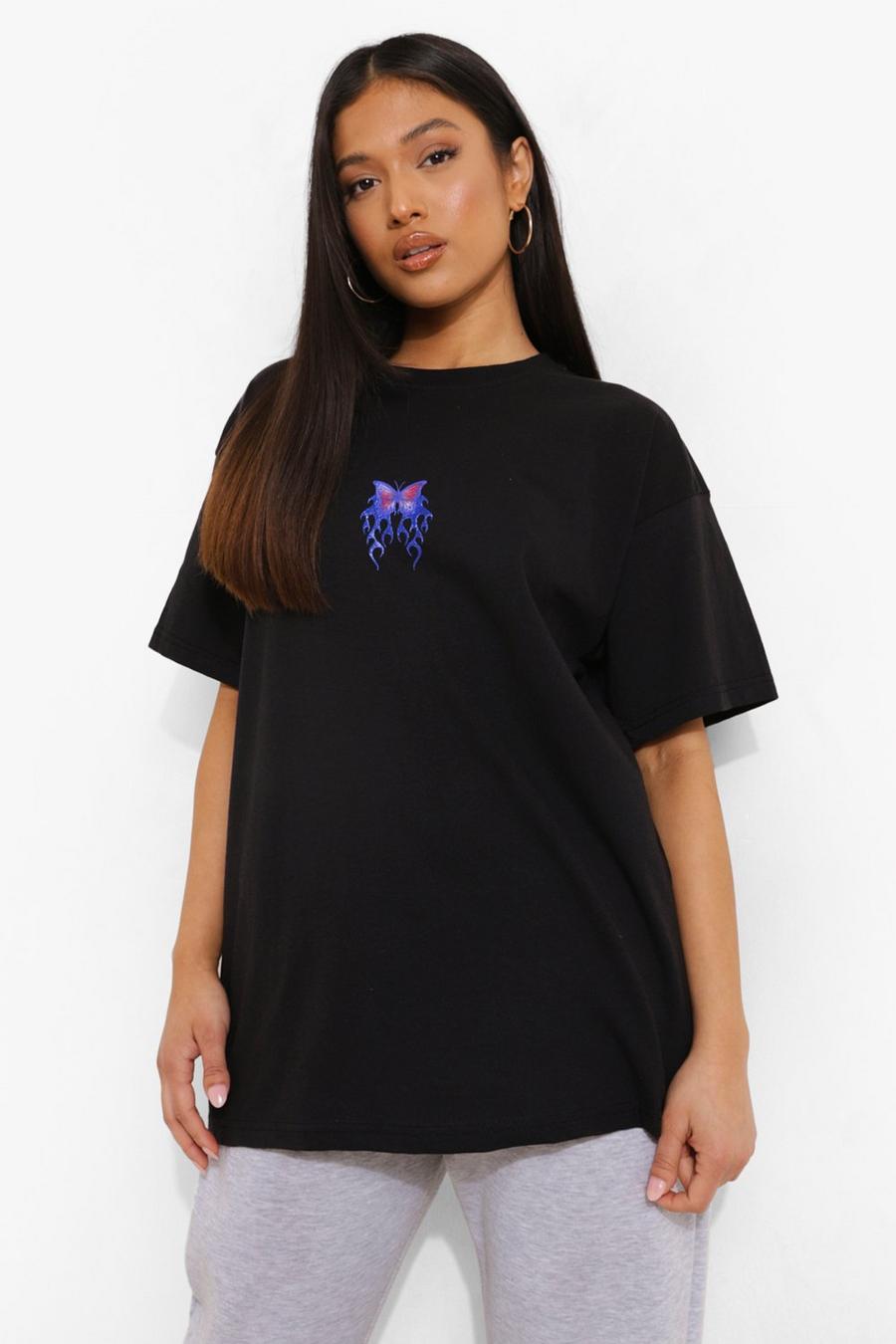 Petite T-Shirt mit Glitzer Schmetterlingsprint, Black image number 1