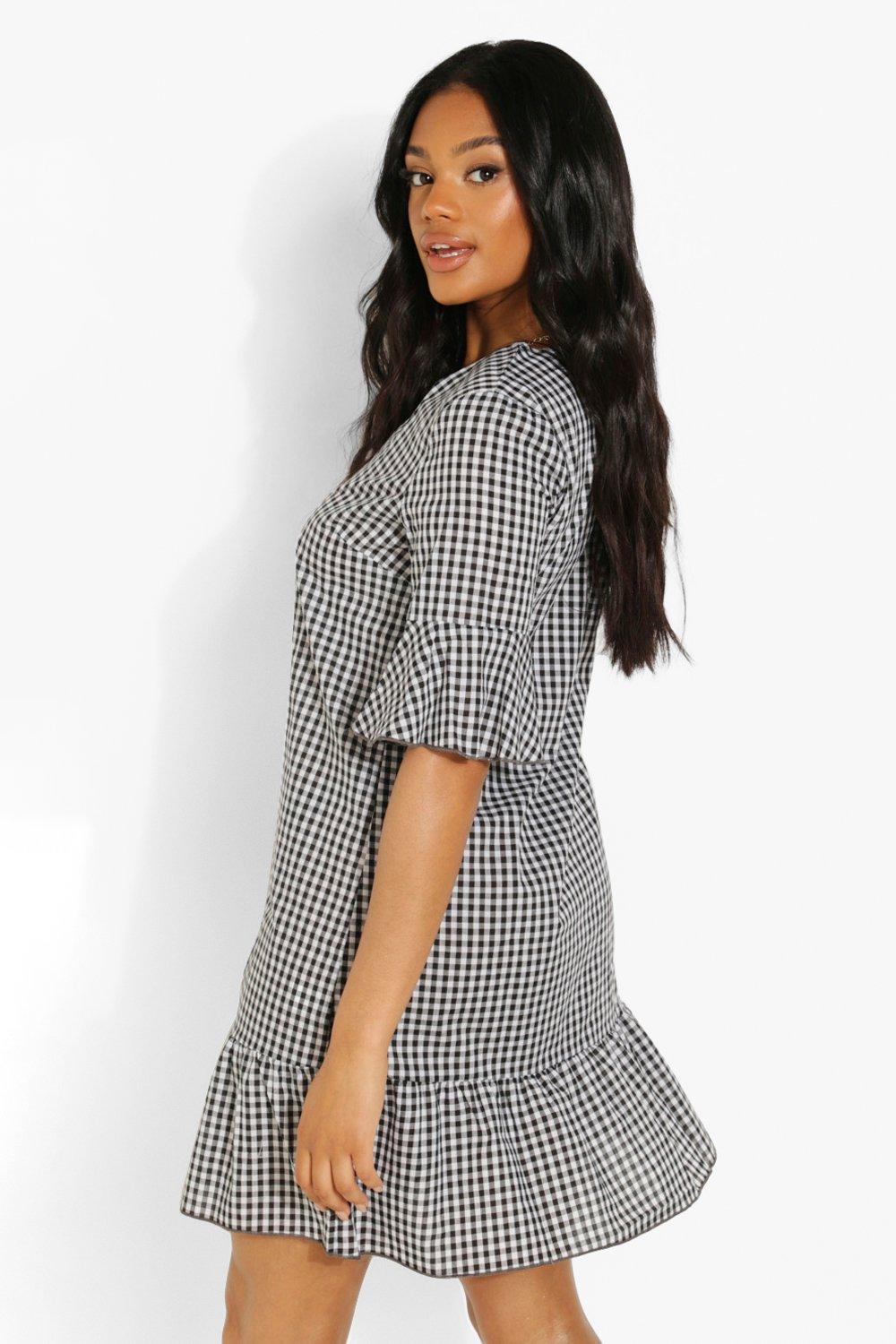 gingham ruffle hem dress