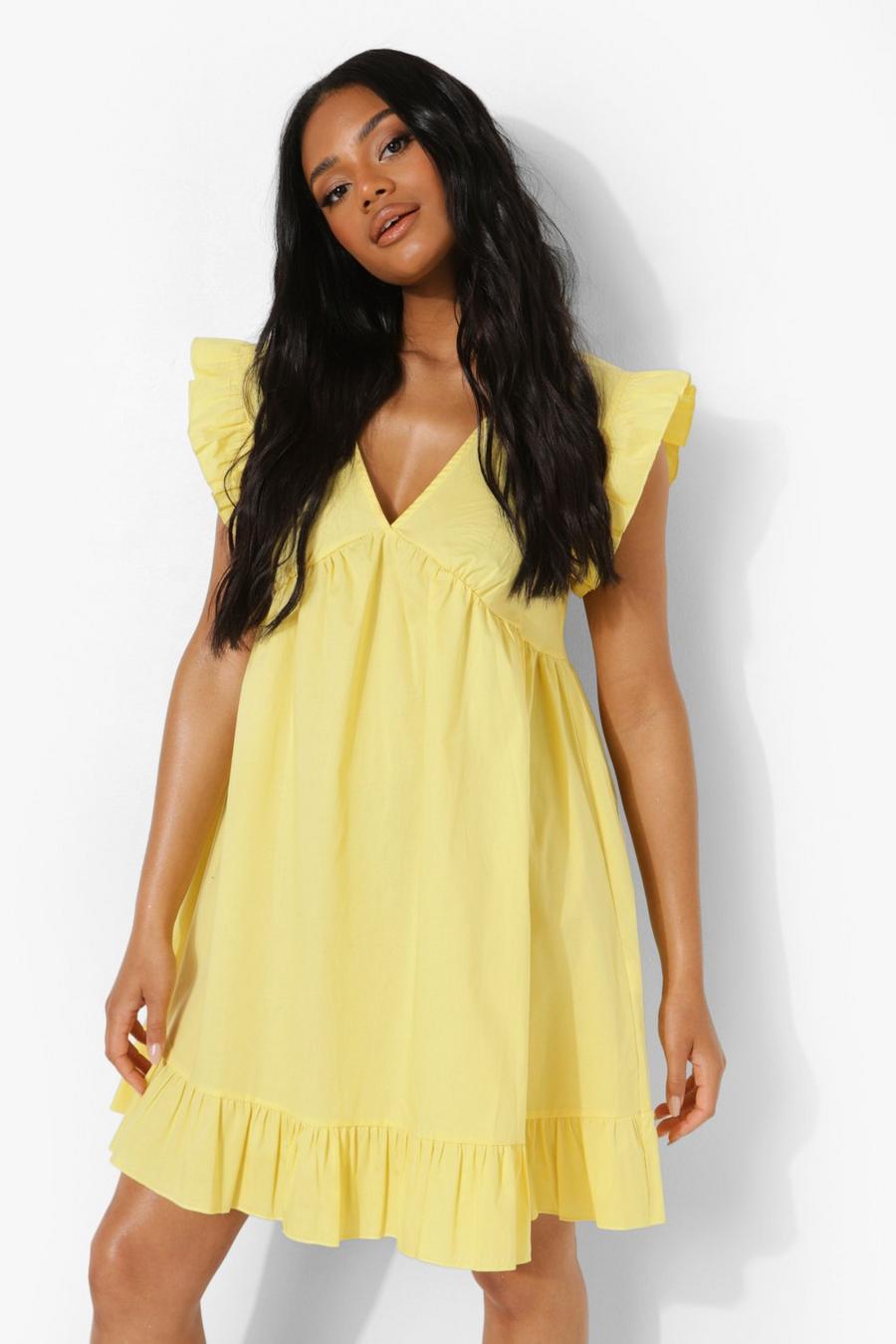 Yellow Petite Ruffle Smock Dress image number 1
