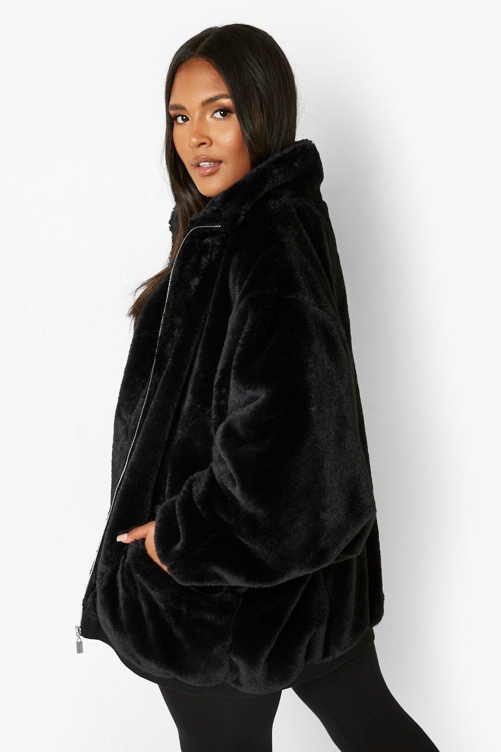 Plus Oversized Pocket Detail Faux Fur Jacket