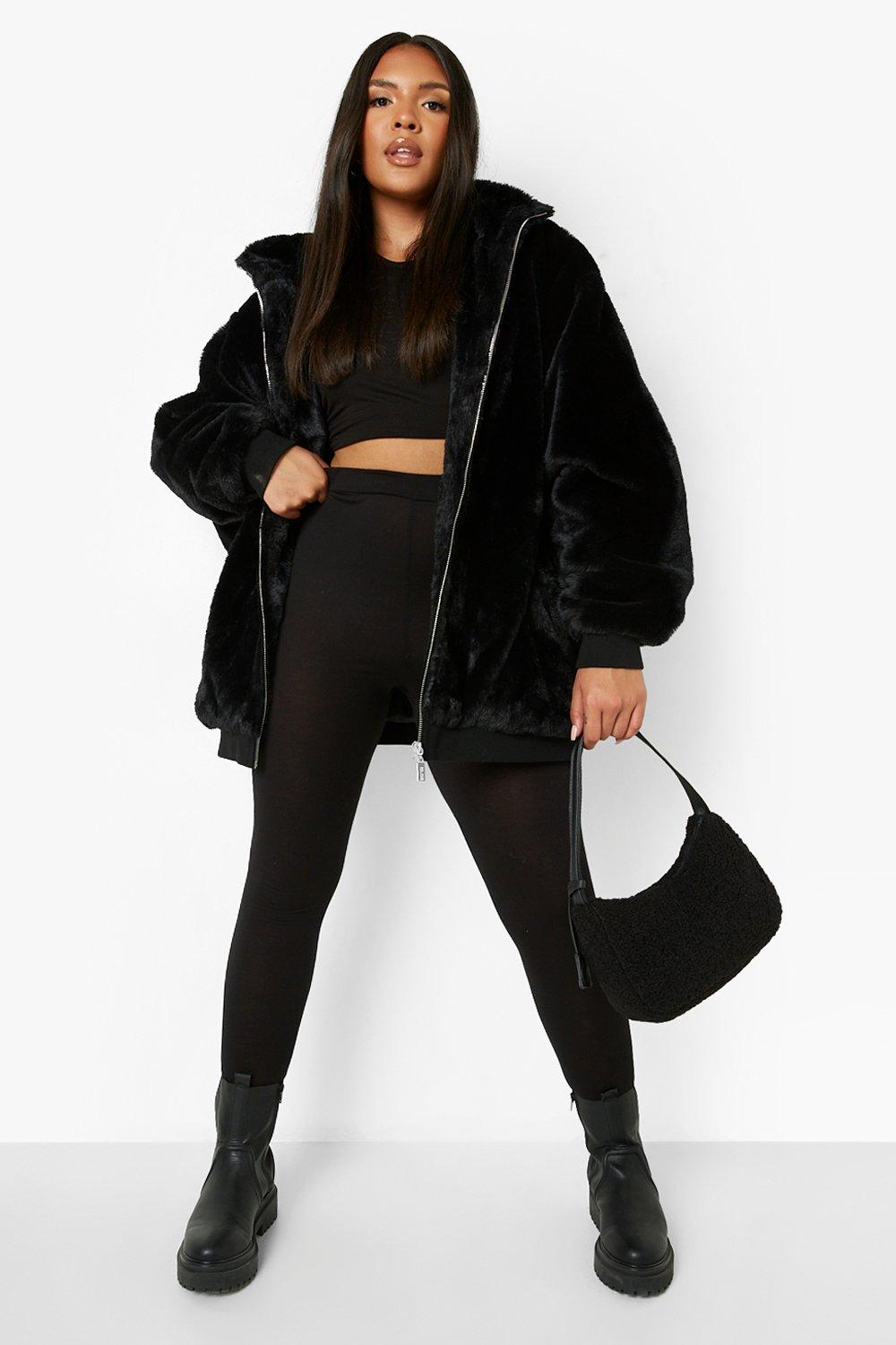 Plus Oversized Pocket Detail Faux Fur Jacket