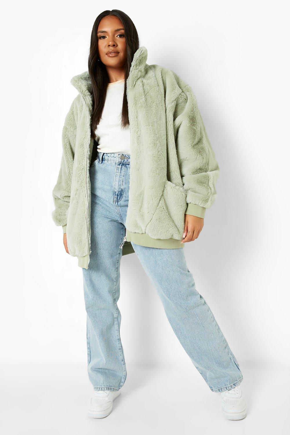 Plus Oversized Pocket Detail Faux Fur Jacket