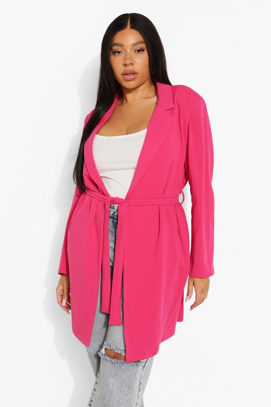Grande taille - Blazer cache-coeur long, Hot pink image number 1