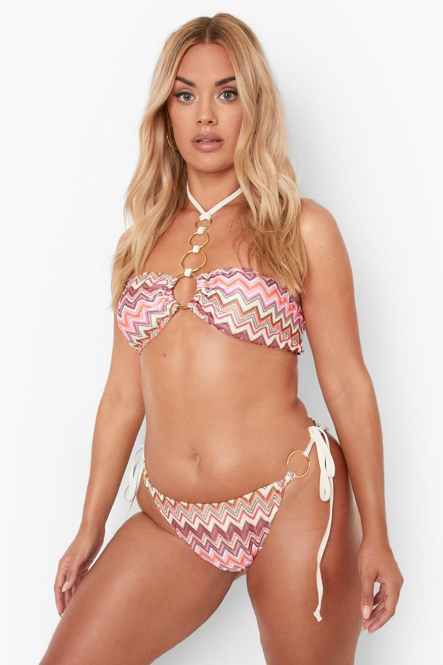 Pink Plus - Mönstrad bikinitopp med ringar image number 1