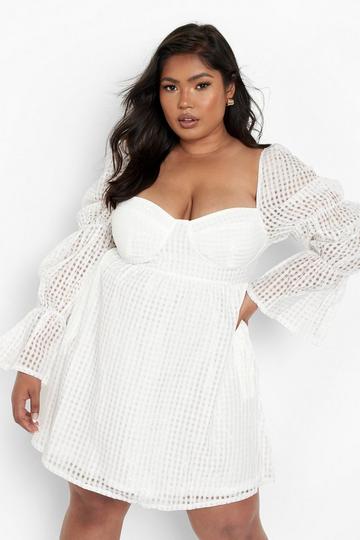 Plus Puff Sleeve Corset Dress ivory