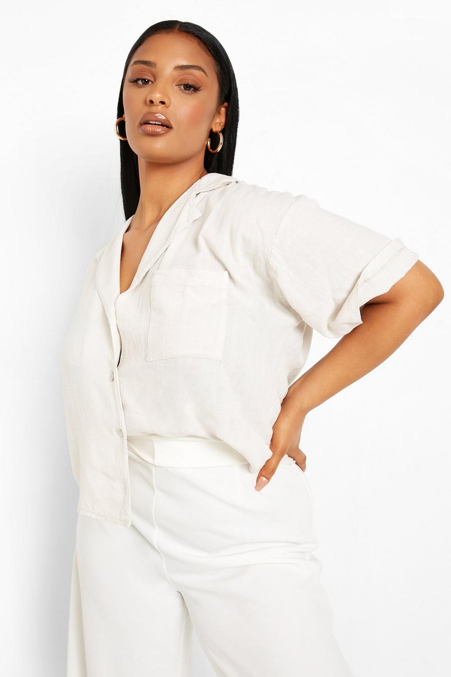 Camicia Plus Size oversize in lino, Stone image number 1