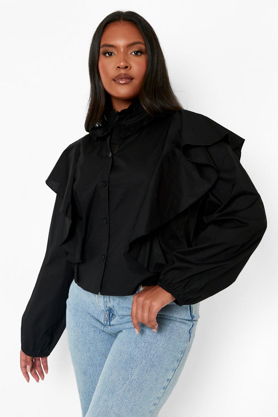 Black Plus - Skjorta med volangärm image number 1