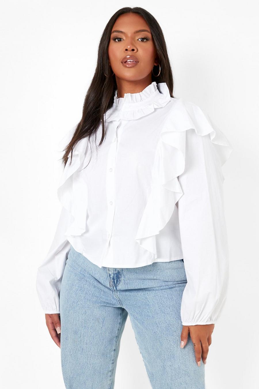 White Plus Ruffle Shoulder Woven Shirt image number 1