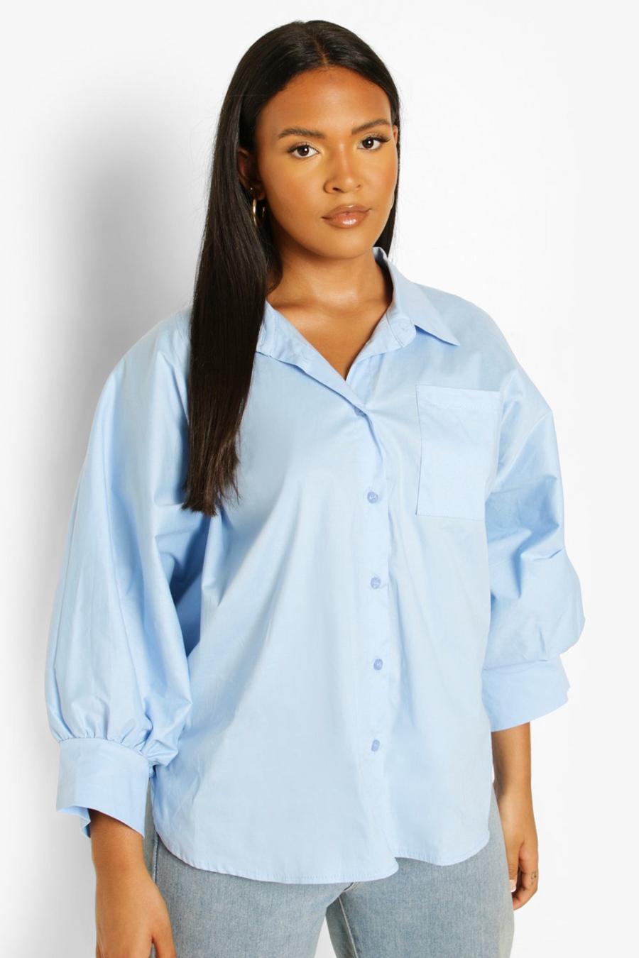 Blue Plus Oversized Puff Sleeve Shirt image number 1