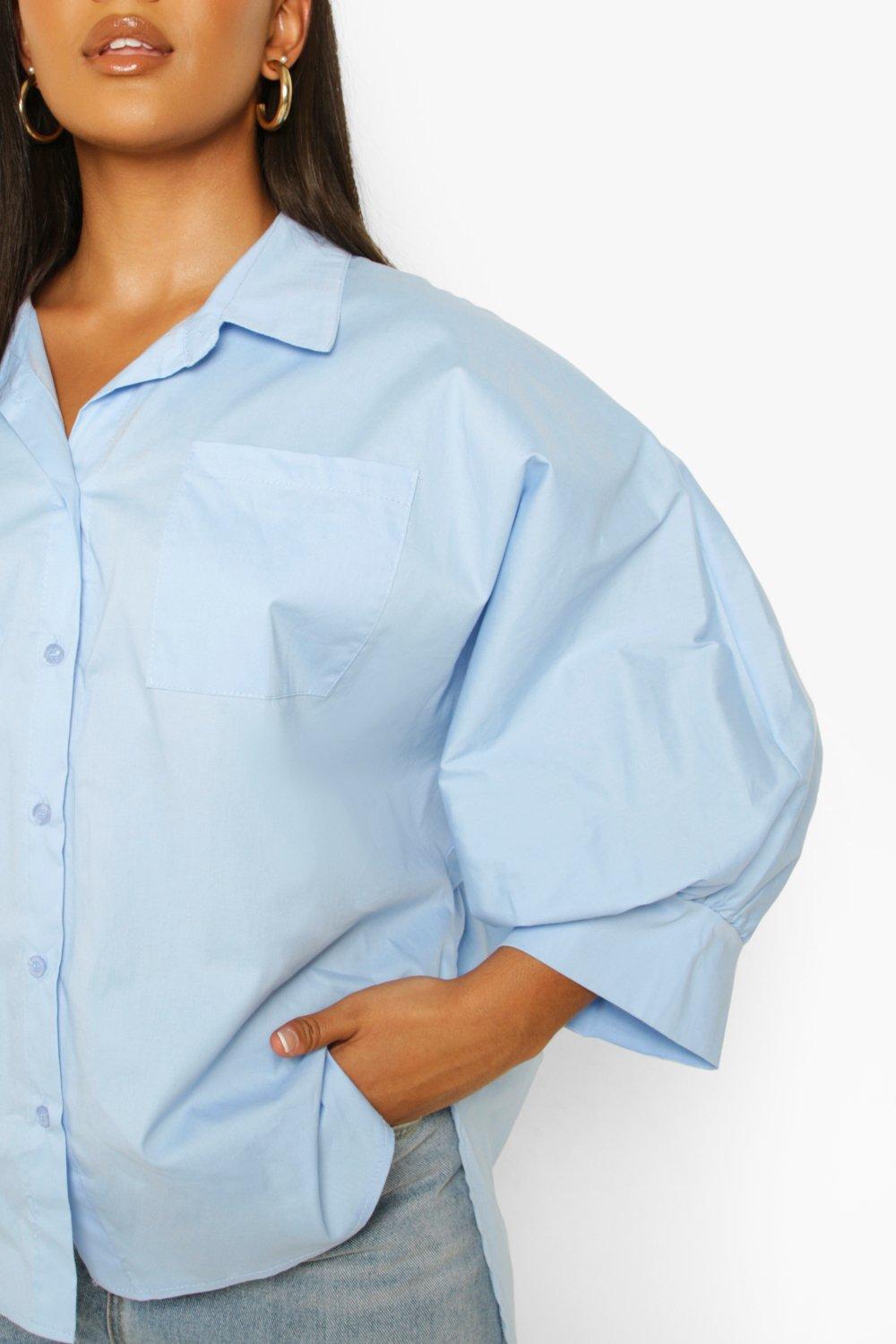 Blue Plus Oversized Puff Sleeve Shirt