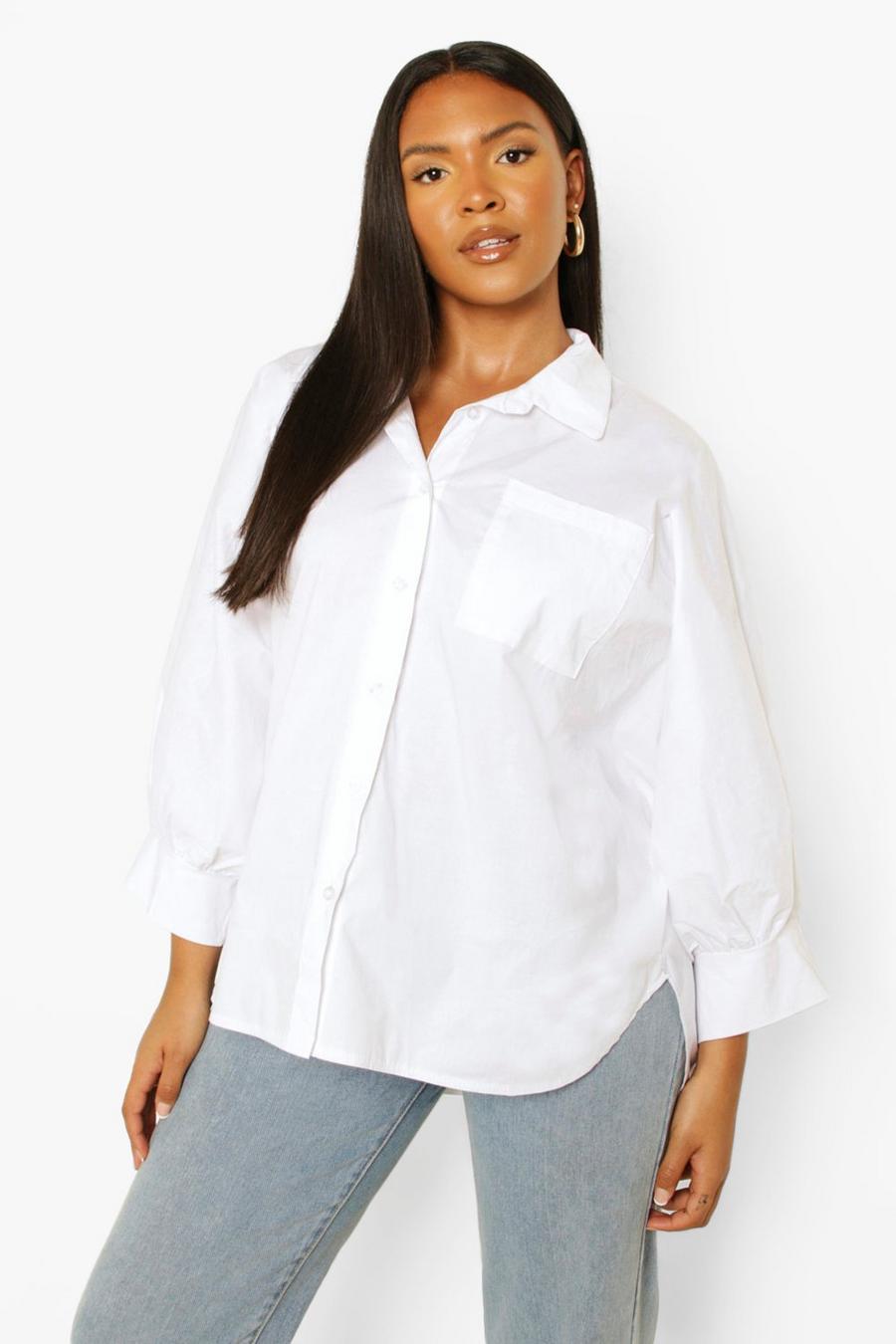 White Plus Oversized Puff Sleeve Shirt image number 1