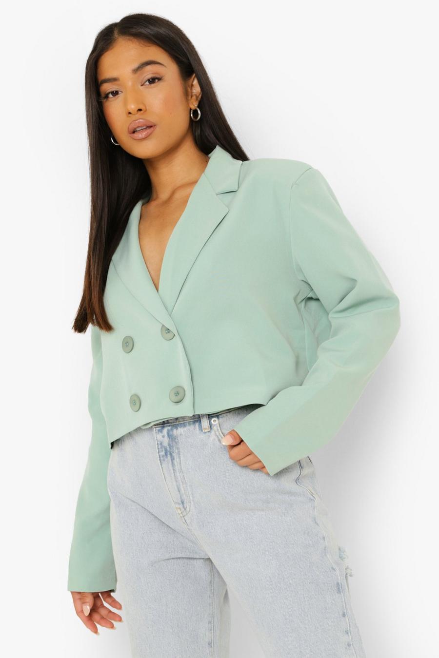 Sage Petite Crop Double Breasted Blazer image number 1
