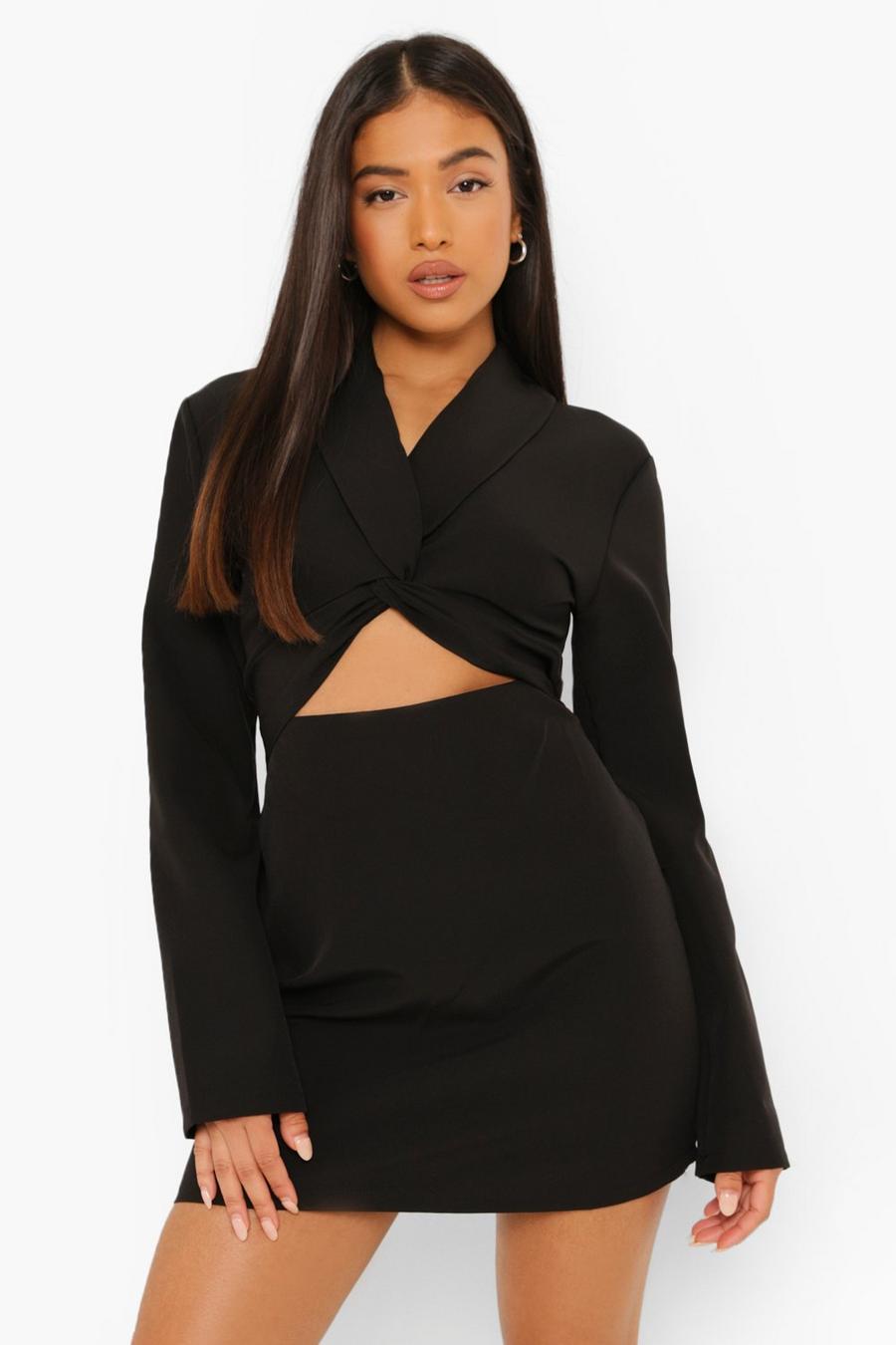 Black Petite Twist Front Cut Out Detail Blazer Dress image number 1