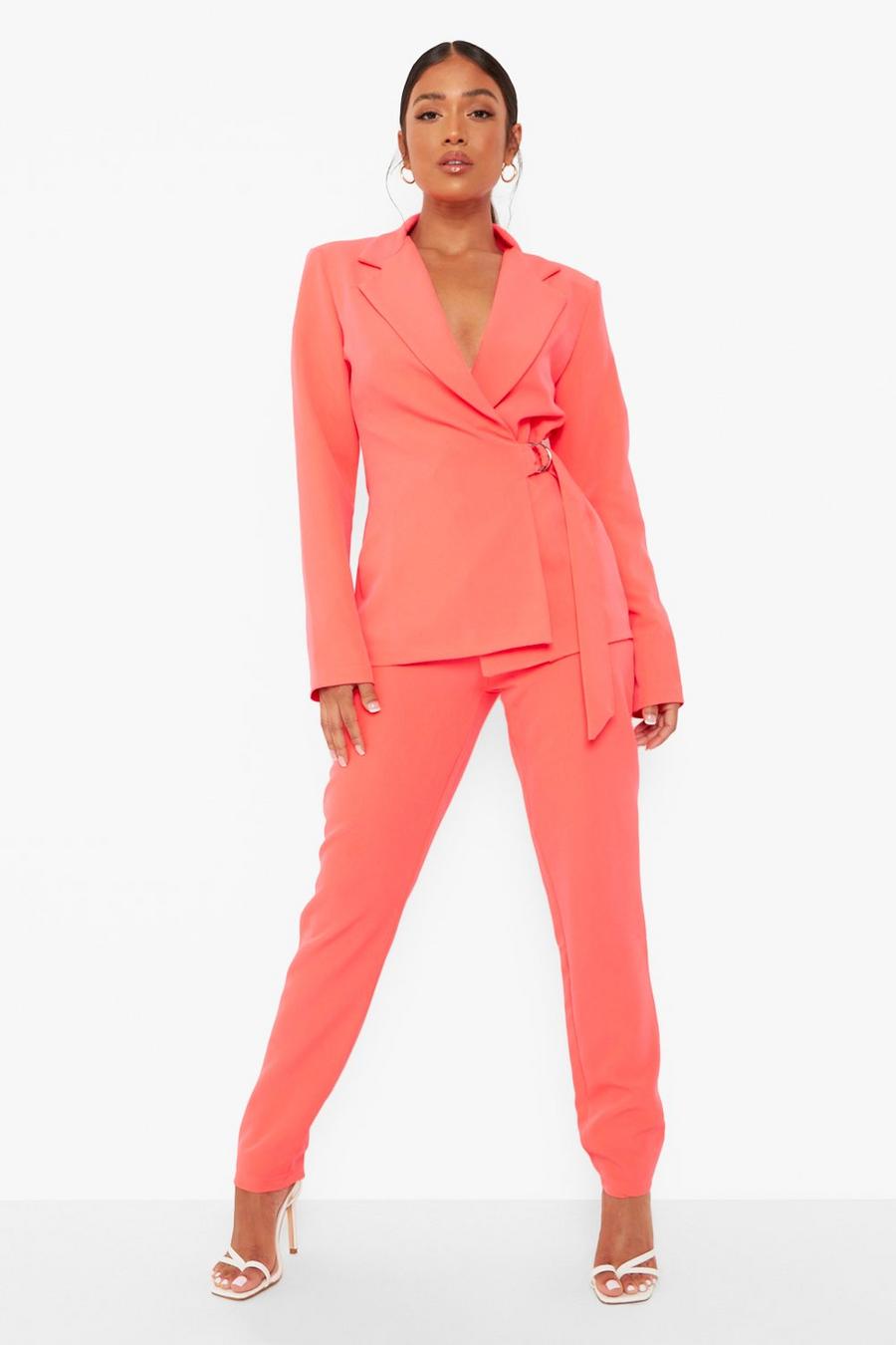 Hot pink Petite Neon Slim Fit Tailored Pants image number 1