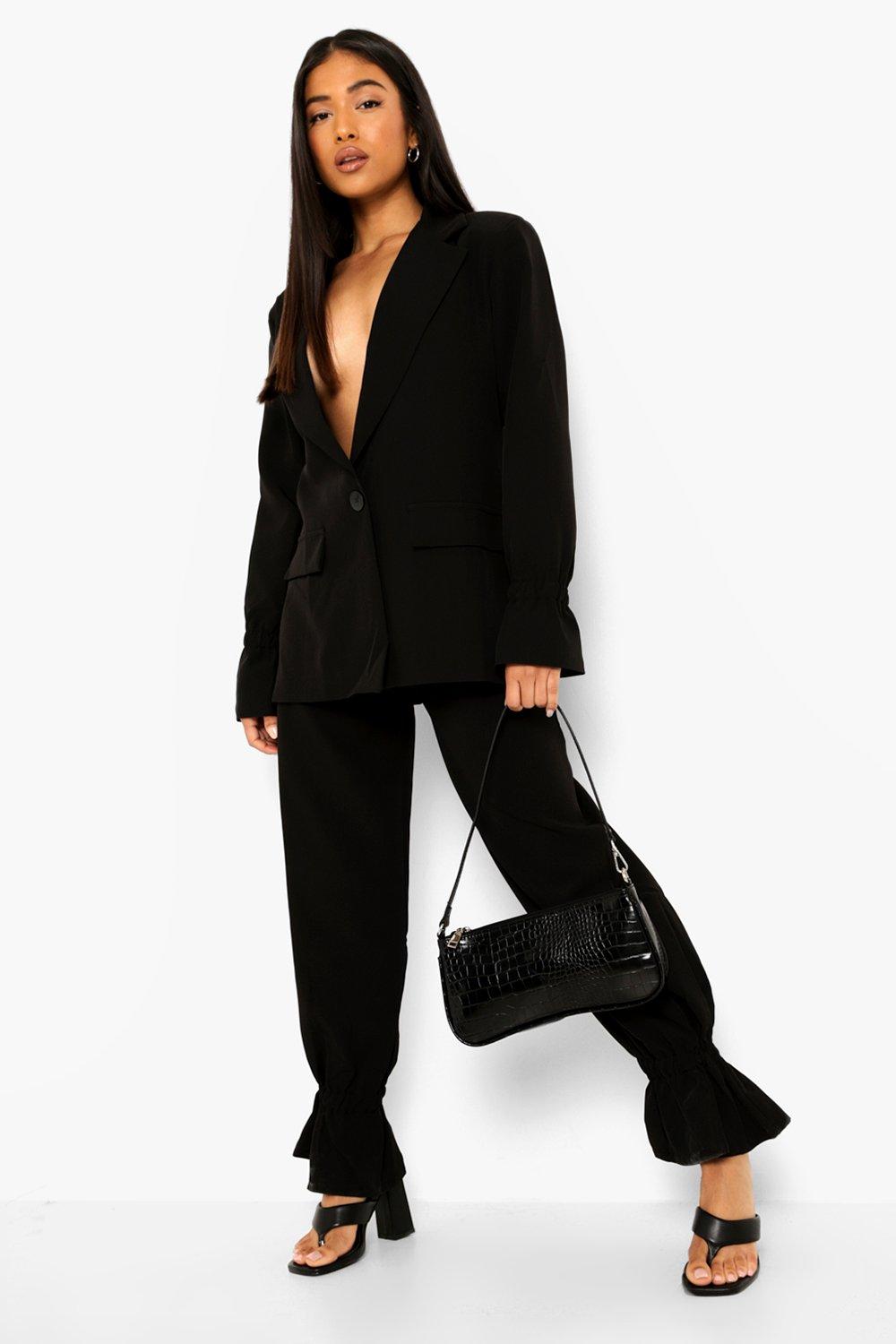 Women s Petite Ruched Cuff Detail Trouser Suit Boohoo UK