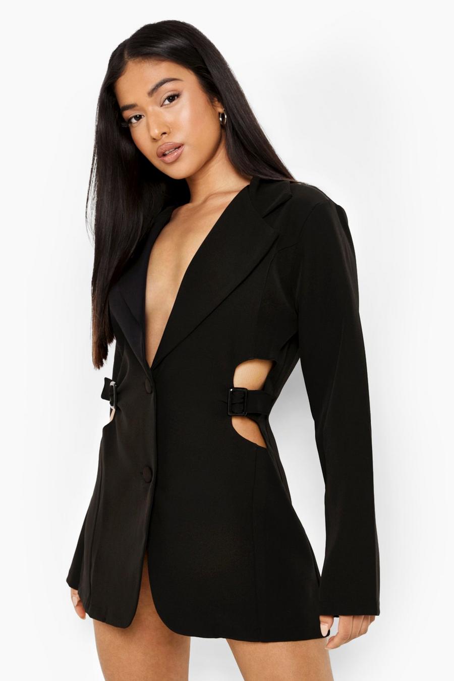שחור שמלת בלייזר עם פתחים ועיטור אבזם פטיט image number 1