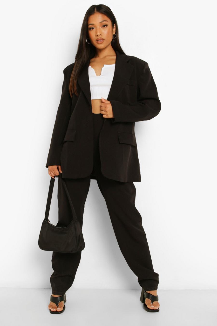 Black Petite Blazer And V Waist Detail Pants Suit