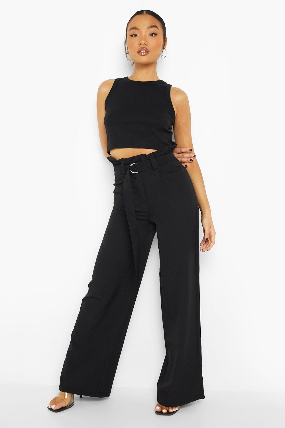 Curves Black Wide Leg Paperbag Trousers