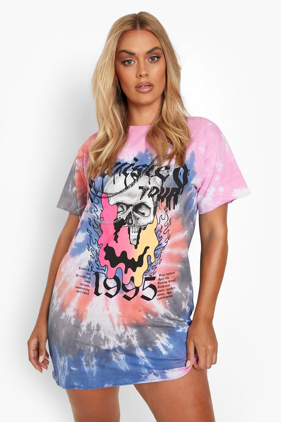 Multi Plus Tie Dye Band T-shirt Dress With Chain image number 1