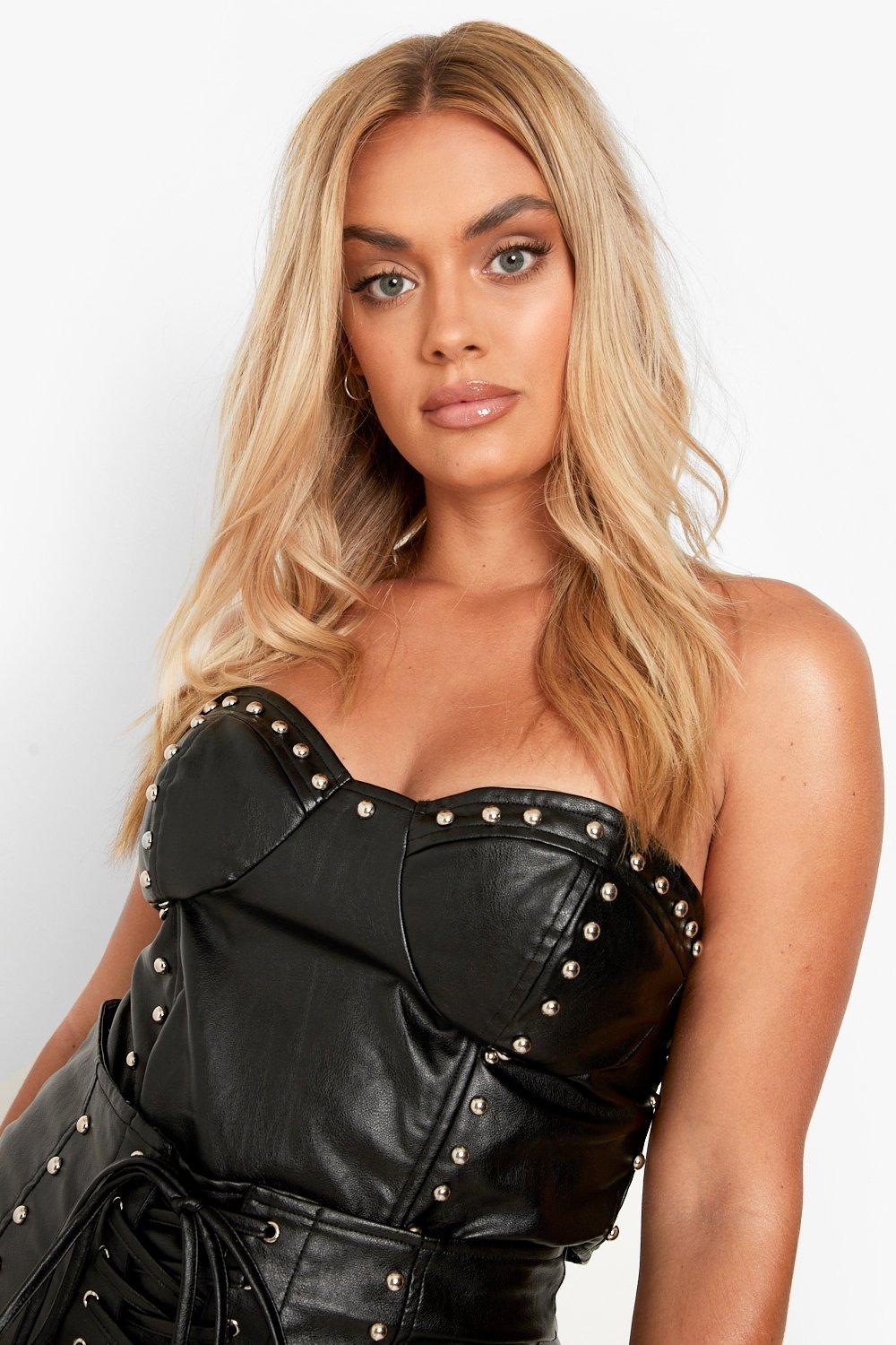 Plus Studded Pu Corset Top