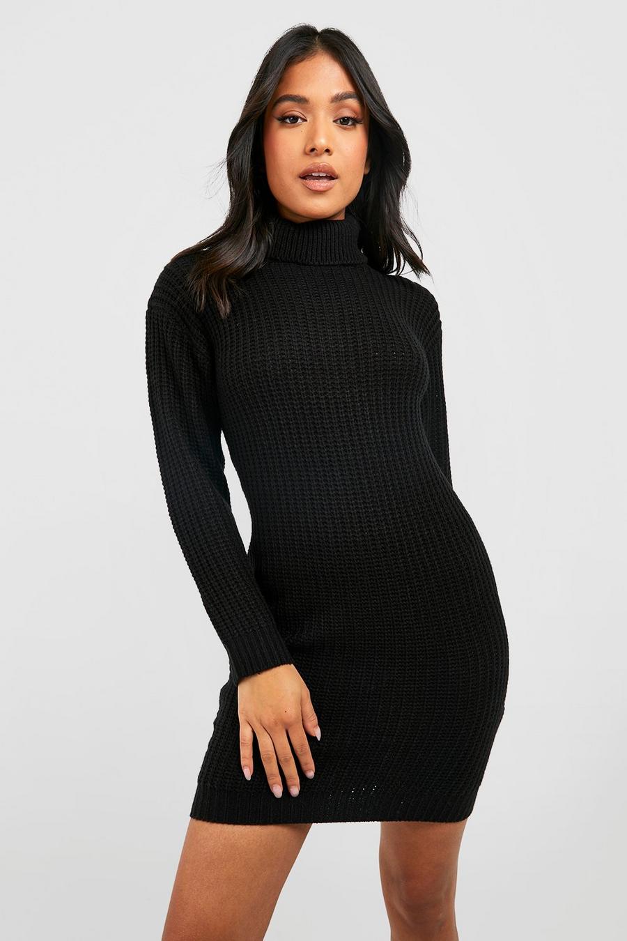 Black Recycled Petite Turtleneck Sweater Dress image number 1