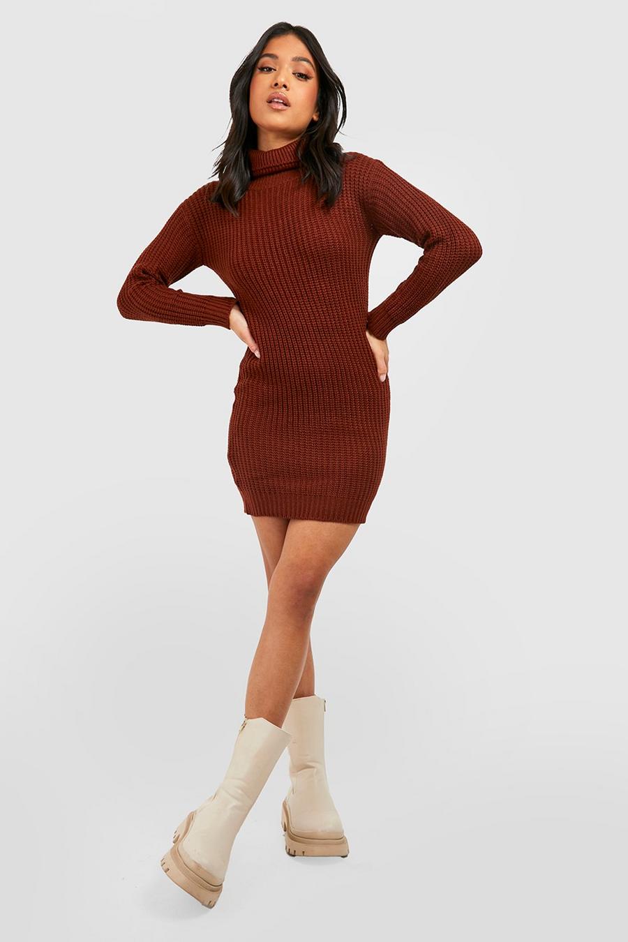 Mahogany brown Recycled Petite Turtleneck Sweater Dress