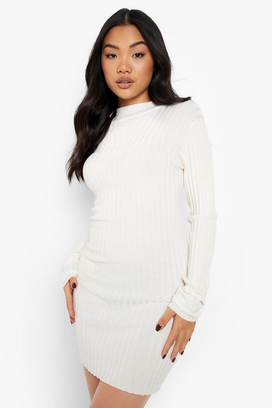 Ecru white Recycled Petite Turtleneck Sweater Dress