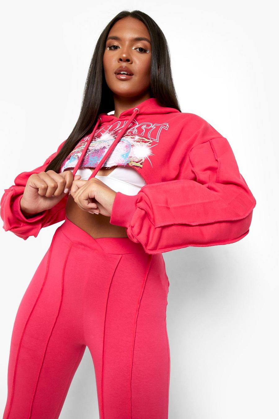 Pink Plus Cropped Exposed Seam Graphic Hoodie image number 1