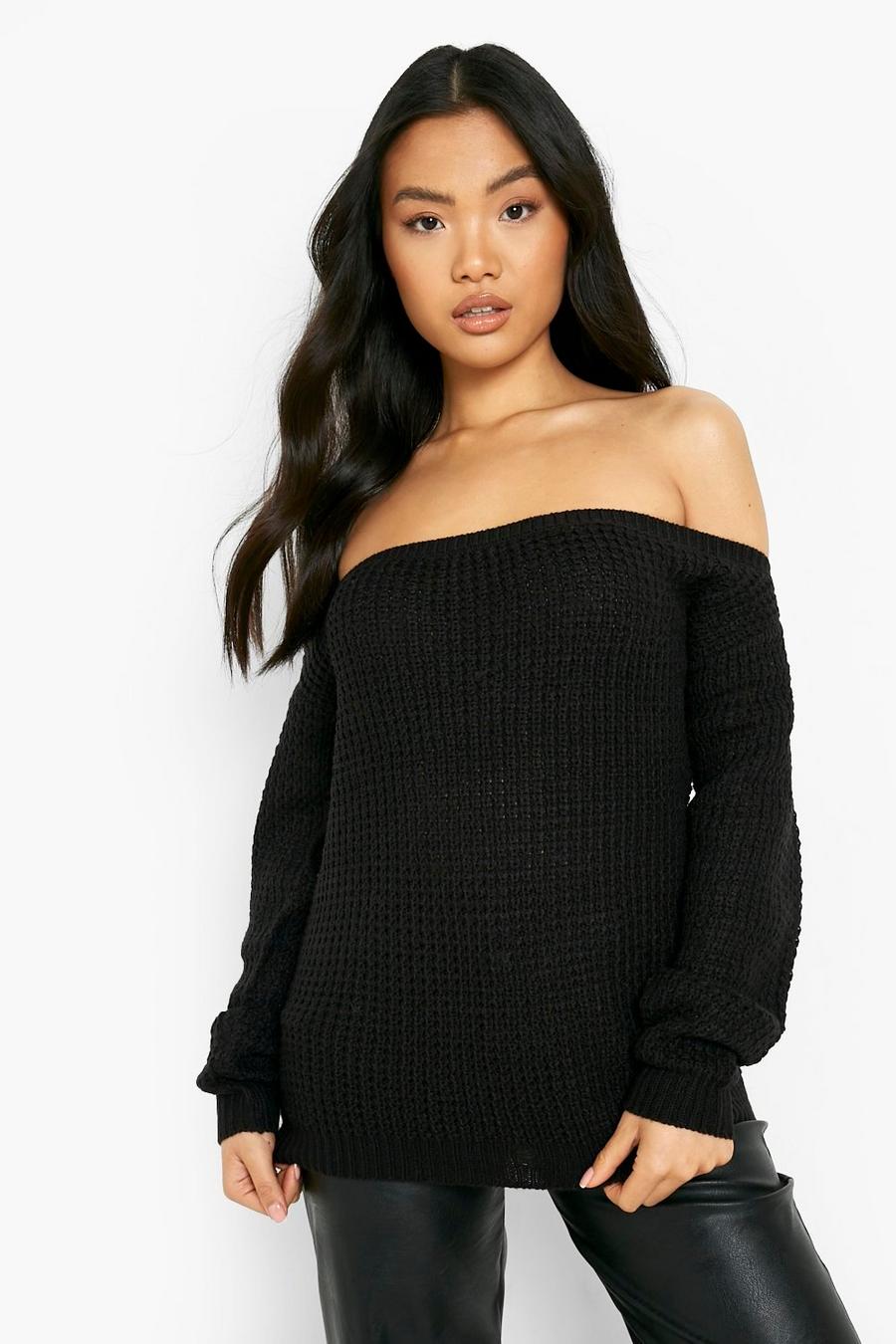 Black Petite Sweater Met Boothals image number 1