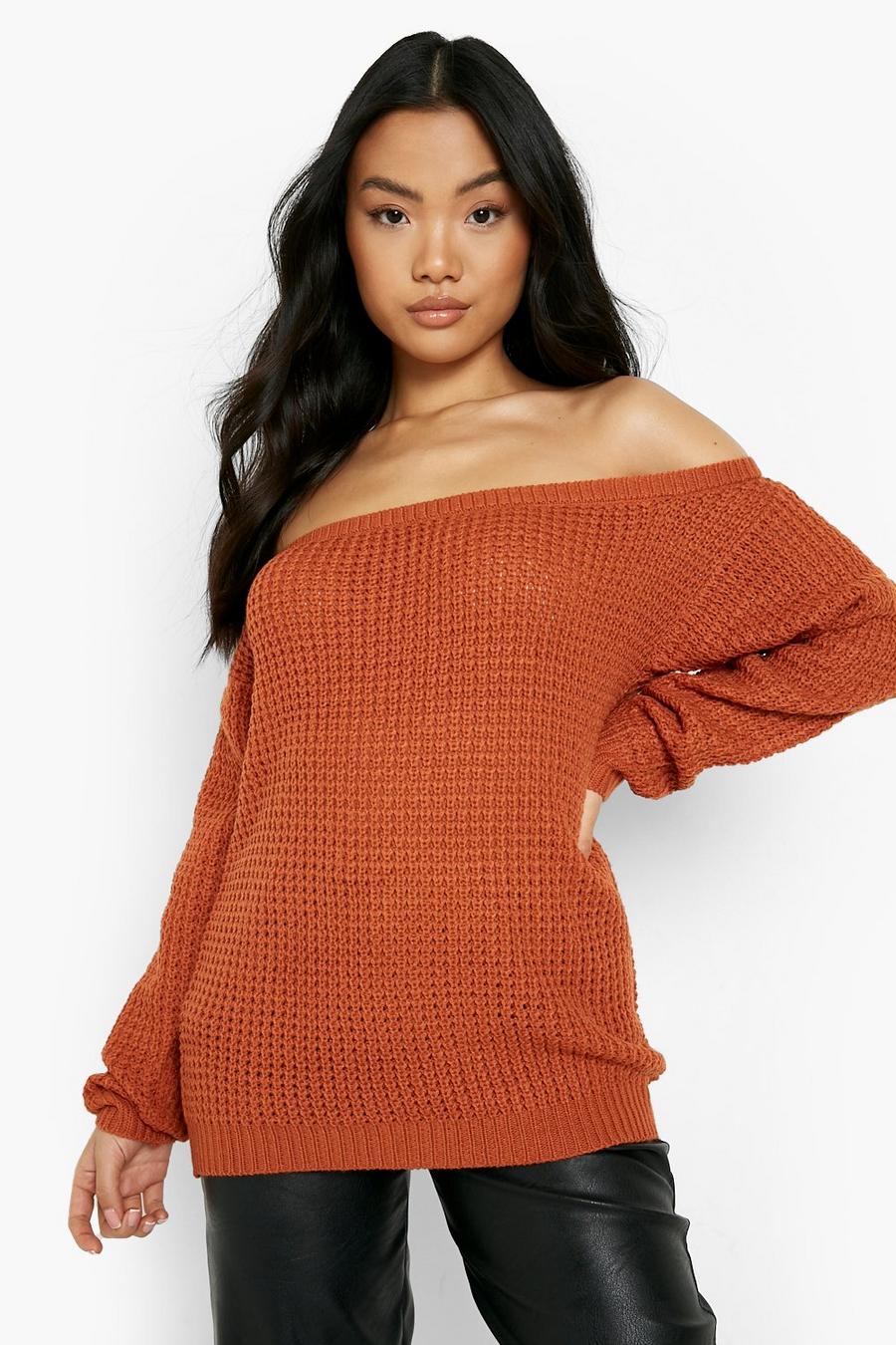 Rust orange Recycled Petite Slash Neck Sweater